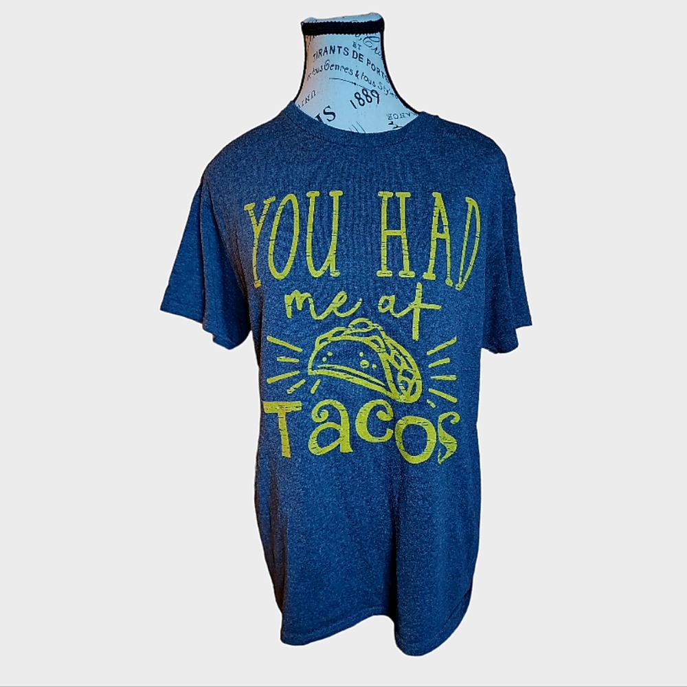 Grey/Yellow "You Had Me At Tacos" Graphic Tee Shirt Size Medium